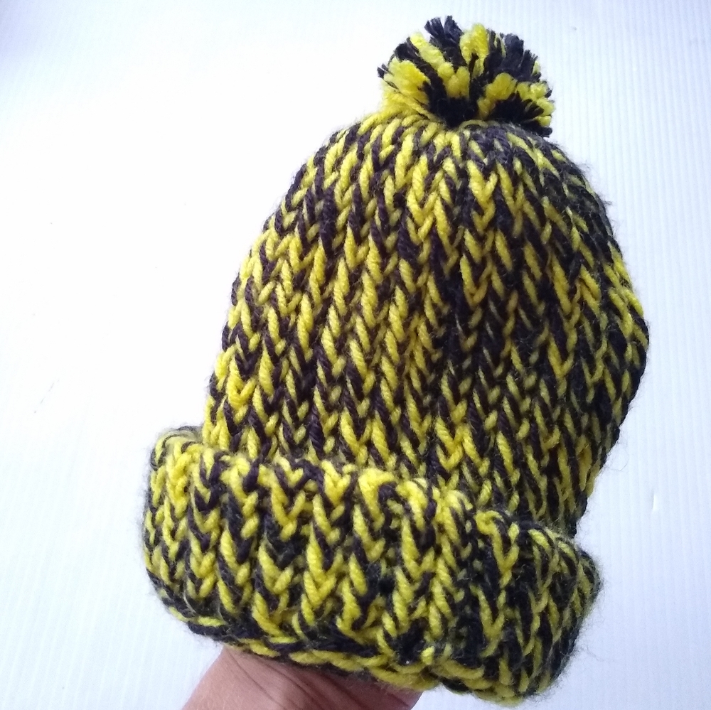 Black & yellow handknit baby beanie